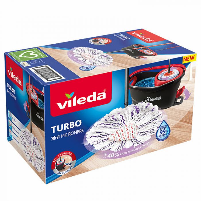 Vileda Kit Turbo 3-in-1, Balai avec Système Rotatif & Seau à Pédale